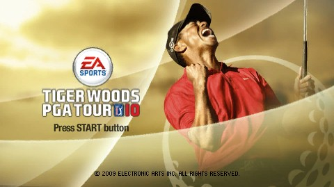 Tiger Woods PGA Tour 10 title screen for PSP
